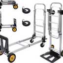 Aluminium Folding Hand Truck Heavy Duty 440lbs Capacity 2 in 1 Convertible Hand Truck Dolly with Pneumatic Wheels and Telescoping Handles, Portable Dolly Cart with Bungee Cords for Moving