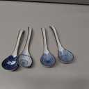 Ceramic Asian Soup Spoon set of 4, Japanese Ramen Spoon with Long Handle Easy to Hold, Suitable for Cereal, Noodle, Chinese Wonton, Pho, Soup Dumpling, Miso, Dishwasher Safe