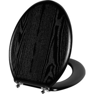 Angel Shield Durable Wood Veneer Elongated Toilet Seat Metal Hinges Easy Clean(Elongated, Black)