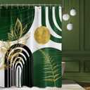 Olive Green and Gold Shower Curtain Boho Mid Century Modern Hunter Green Shower Curtains for Bathroom Decor Sets, Waterproof Cloth Fabric with Hooks 70x84in