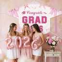 Pink Graduation Decorations Class of 2026 Coquette Bow Congrats Grad Backdrop Banner 71x43.3'' Large Graduation Cap Party Decor for Women Class of 2026 Party Supplies Photo Booth Props