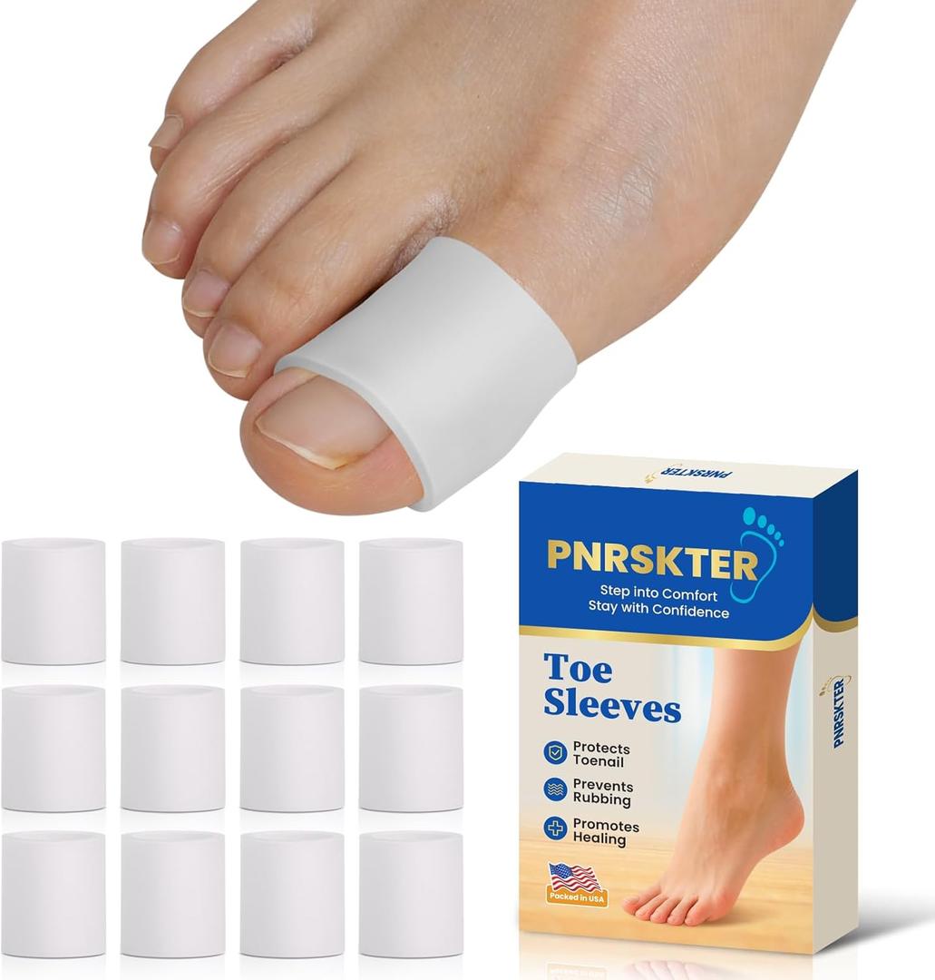 Pnrskter Silicone Toe Protectors - (12pcs for L Size) Toe Sleeve, Toe Caps for Hammer Toes, Overlapping Toes, Blisters, Calluses, Corns,Toenails Loss (White)