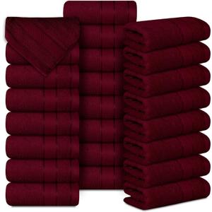 Casa Lino Face Towels & Body Wash Cloths for Showering - 100% Cotton Wash Cloths for Bathroom - Highly Absorbent & Quick Drying Washcloth Set - Cotton Washcloths 24 Pack (12" x 12") - (Burgundy)