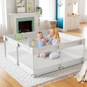 Fodoss Baby Playpen, Small Play Pen,Toddler Playpen for Apartment,Play Yard,Activity Fence, Extra Large Baby Playard (47x47 Inch, Light Grey)