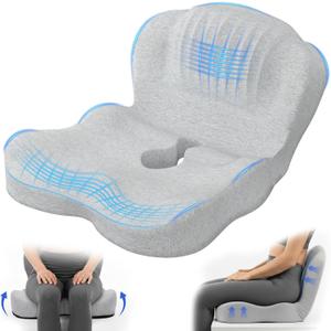 Urban Deco Memory Foam Seat Cushion, Office Chair Seat Cushion with L-Shaped Design, Ergonomic Back and Seat Pad Cushion for Car, Driving, Office, Grey