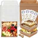 NPLUX Disposable Charcuterie Boxes with Clear Lid, Food Boxes for Cold&Room Temperature Foods, Grease-Resistant Bakery Packaging for Pastry & Takeout Use 5.3x4.9x2.5INCH(50 Pack,Brown)