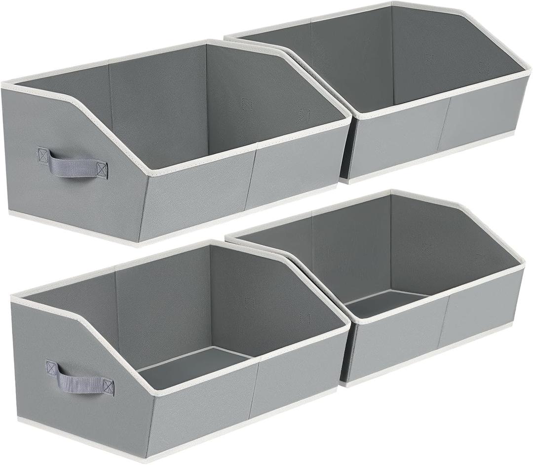 Homsorout Trapezoid Storage Baskets for Shelves - Large Fabric Baskets for Organizing, Foldable Storage Bin with Handles, Cube Storage Organizer Bins for Clothes, Blankets, 4 Pack, Grey