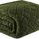 Whale Flotilla Fuzzy Fleece Queen Size Blanket for Bed, Soft Fluffy Jacquard Waffle Blankets for All Season, Lightweight and Warm, 90x90 Inch, Olive