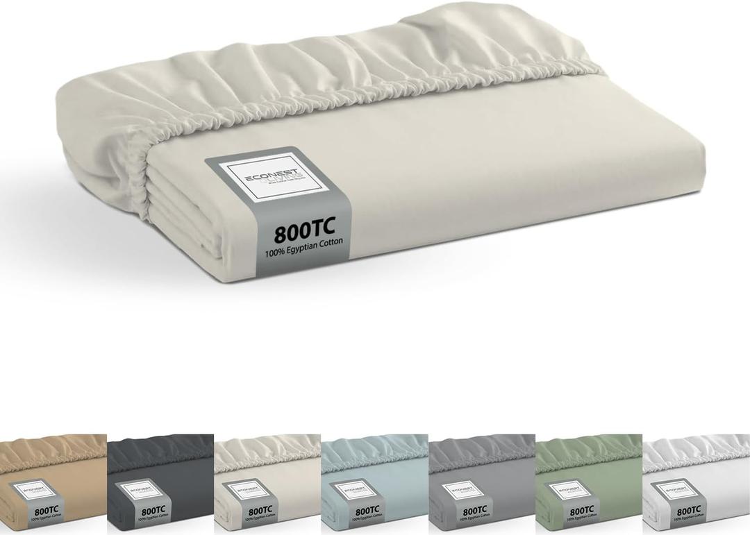 100% Egyptian Cotton Queen Fitted Sheet Only-800 Thread Count Cotton Fitted Sheet Queen, Soft, Durable, Cooling 16 Deep Pocket Sateen Weave Bottom, Luxury Hotel Quality,Ivory