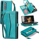 for Samsung Galaxy Z Fold 3 Wallet Case for Women with S Pen Holder, RFID Blocking Card Holder, PU Leather Flip Phone Case with Crossbody Strap Wristlet Kickstand for Galaxy Z Fold 3, Blue