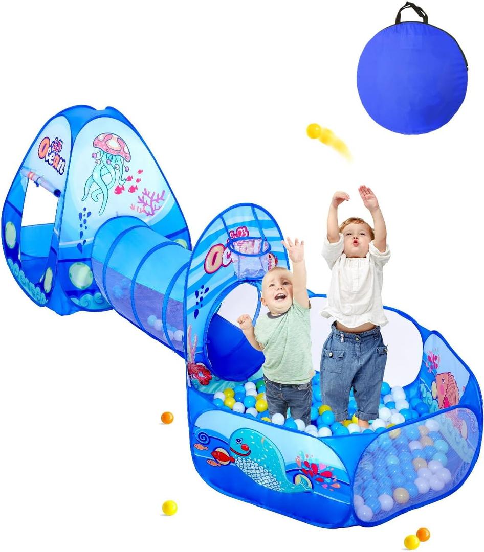 Sumbababy Play Tent and Tunnels for Kids - 3 in 1 Toddler Pop Up Playhouse Toy Indoor & Outdoor Playhouse Bundle for Girls, Boys, Babies, Infants, Pets, Cats, Dogs Gift