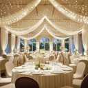 Draping Fabric with String Lights: 6 Panels 10ft Long White Chiffon Curtains - Ceiling Bedroom Home Decorations Drapery