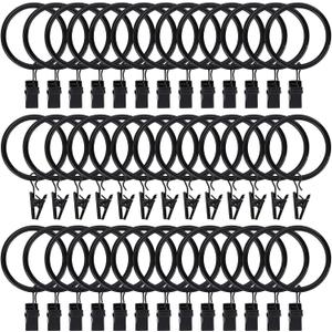 44pcs Curtain Rings with Clips Hooks 1.5 inch Rustproof Matte Metal Stainless Steel Drapery Rings for Tension Rod Bracket Eyelets Decorative Hangers, Vintage Black (1.5" Interior Diameter)