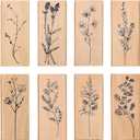 Dizdkizd 8 Pieces Wood Mounted Rubber Stamps, Plant and Flower Decorative Wooden Rubber Stamp Set for DIY Craft, Diary and Craft Scrapbooking