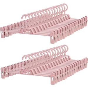 Plastic Pants Hangers with Clips for Women 30 Pack  POZEAN Pant Hanger with Stackable Non-Slip Clip for Skirt, Shorts, Jeans, Kids Clothes, Coat | Space Saving, Slim & Multi-Purpose(Pink)
