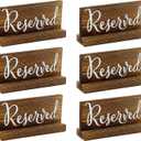 Darware Wooden Reserved Signs for Tables (6-Pack, Brown); Rustic Real Table Signs with Sign Holders for Weddings, Special Events, and Restaurant Use