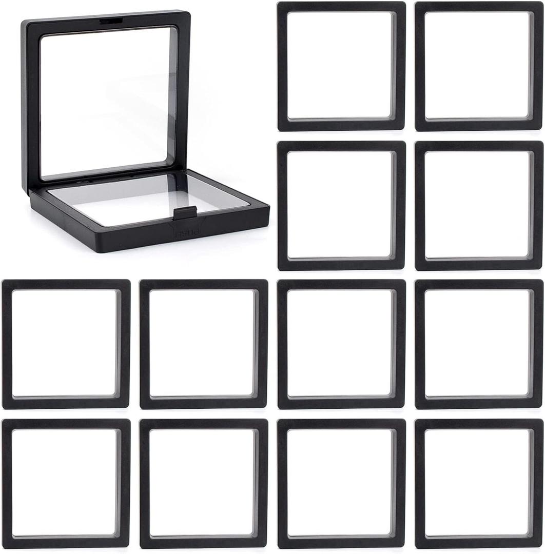 Framendino, 20 Pack Black 3D Floating Frame Display Case Challenge Coin 3.5x3.5x0.8 Holder Stands Jewelry Storage Box for AA Medallion Shells Gems