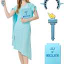 4 PCS Lady Liberty Costume Womens Statue of Liberty Outfit with Accessories for Halloween Cosplay Party (Blue, L)