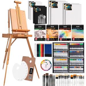 DJAR 169-Piece Wooden French Easel Art Painting Kit for Adults