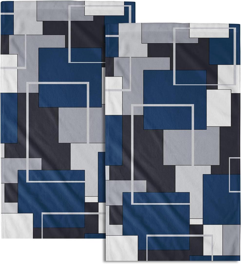 Navy Blue Geometric Hand Towels for Bathroom Set of 2 Navy Blue Black Modern Decorative Hand Towels for Bathroom Microfiber Abstract Hand Bath Towel Kitchen Towels Quick Dry Towel Sets 14"x28"