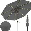 10FT Solar Lighted Patio Umbrella, Outdoor Table Market Umbrellas with Push Button Tilt and Crank, 32 LED Lights, 8 Sturdy Ribs, UV-Resistant for Deck, Garden, Pool