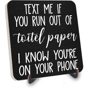 Funny Bathroom Sign Decor, Art Decor for Bathroom Shelf Toilet Restroom, Farmhouse Shelf Restroom Sign, 5 Inch Black Decor Wood Plaque With Stand, Modern Bathroom Decor(zsmp36)