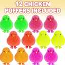 ArtCreativity 3 Inch Chicken Puffer Toys for Kids (Pack of 12) Chick Surprise Toys for Filling Easter Eggs, Easter Party Favors, Egg Hunt Supplies, Stress Relief Toys for Kids, Assorted Neon Colors