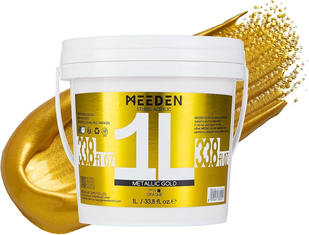 MEEDEN Metallic Gold Acrylic Paint: 1L /33.8 oz Heavy Body Gold Leaf Paints for Canvas Crafts Paintings, 33.8 Fl Oz