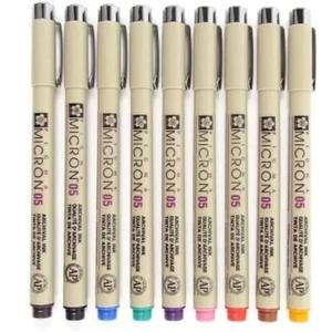 SAKURA Pigma Micron 05 Pen, Pack of 9 Colors - Black, Orange, Brown, Red, Pink, Green, Purple, Blue, Sepia, Waterproof and Fade Proof Markers