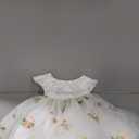 ODOLDI Kids Girls Wedding Flower Girl Dress Flutter Sleeve Embroidered Strawberry Pattern Mesh Tutu Dress with Bowknot (3T, White)