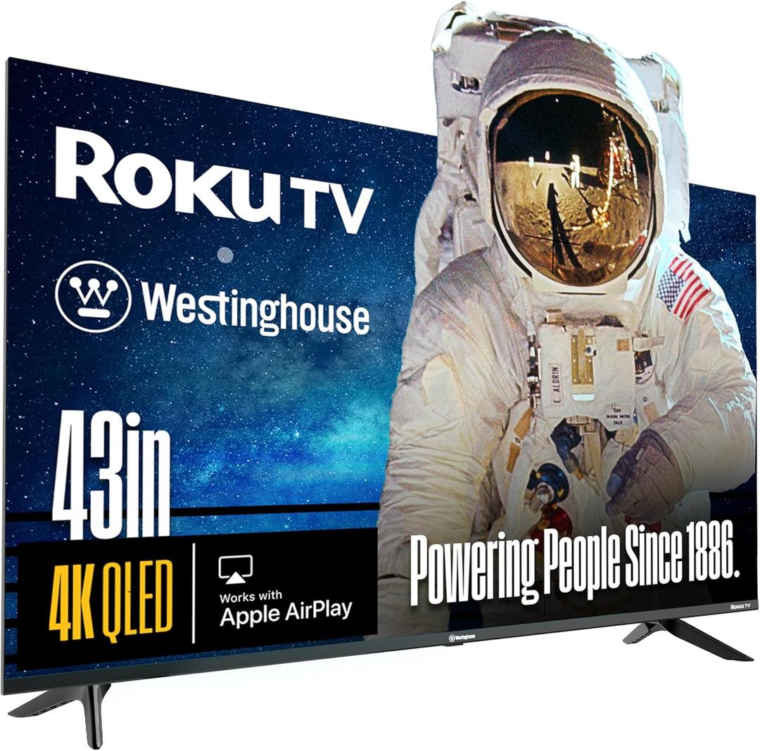 Westinghouse Roku TV - 43 Inch Smart TV, 4K UHD QLED Television w/HDR 10+, Dolby Vision, Wi-Fi & Mobile App Connectivity, Flat Screen Compatible w/Apple HomeKit, Alexa, & Google Assistant