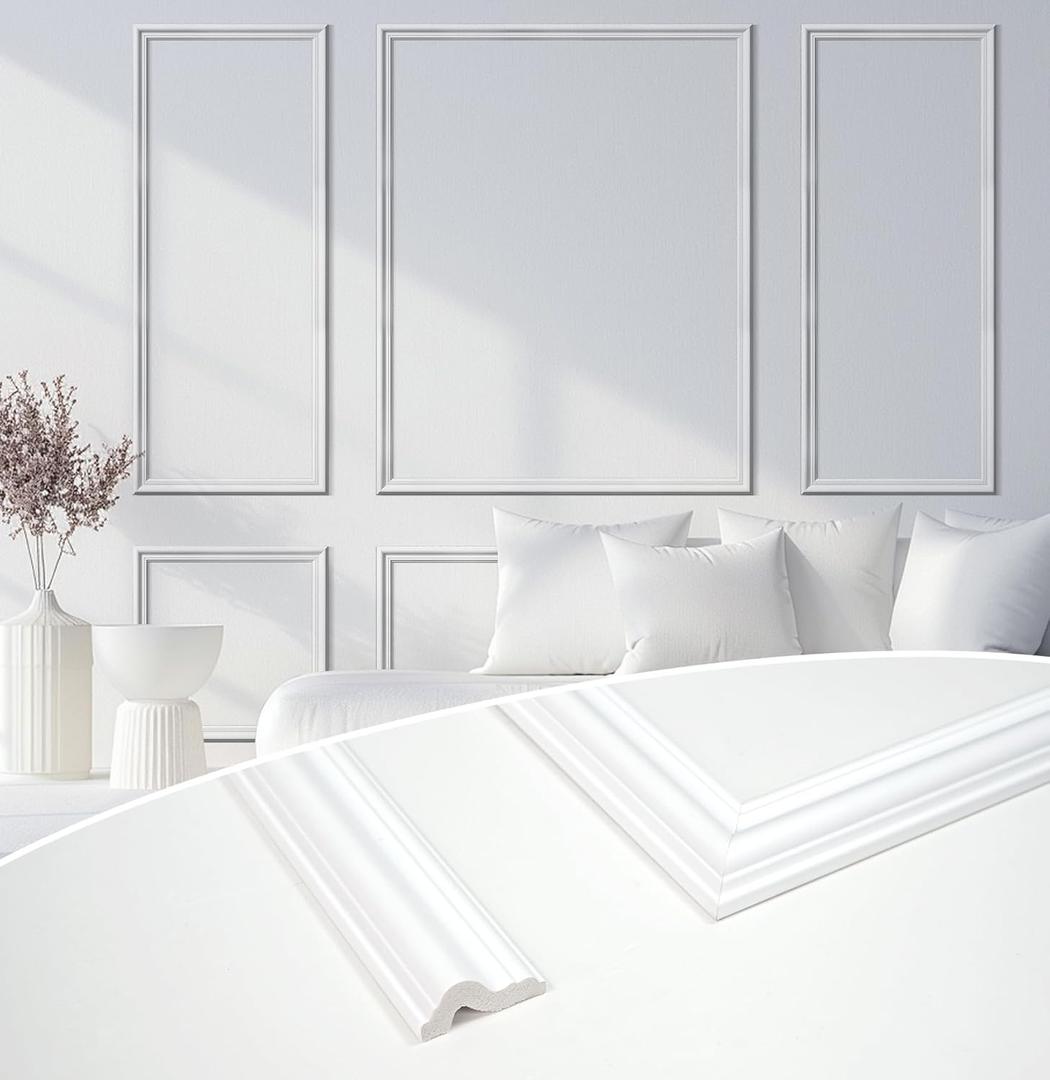 STICKGOO Pre-Cut Wall Panel Molding Set of 6 Frames  Easy-to-Assemble Wainscoting for Interior Dcor, Picture Frame Style Molding for Living Room, Bedroom, and Accent Walls (White)