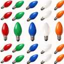 25 Pack C7 LED Multicolor Replacement Bulbs, Christmas Multicolor Ceramic LED Light Bulbs Vintage Light Bulbs for Christmas Indoor Outdoor String Lights, E12/C7 Candelabra Base, 0.6 Watt