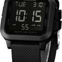 Mens Digital Watch for Men, Stainless Steel Square Watches, Mens Wrist Watches Waterproof Large Face Dual Time Date Watch (Black)