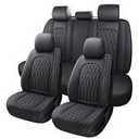 WELLDO Car Seat Covers Full Set, Leather Seat Covers for Cars, Car Seat Protector Waterproof, Non-Slip Car Interior Covers Full Set Universal Automotive Seat Covers for Most Cars SUVs, Black