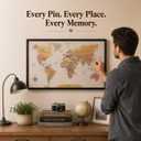LEVONTO World Map Pin Board Large 30"x20" Framed Colored Cork Travel Map with 200 Push Pins, World Map Wall Decor for Travelers, Places Visited Tracker, Travel Gift for Couples & Families