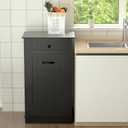 10 Gallons Tilt Out Trash Cabinet, Wooden Garbage Can Cabinet for Kitchen, Tilt Out Laundry Hamper Cabinet, Dog Proof Trash Cabinet Can Free Standing Holder, Black