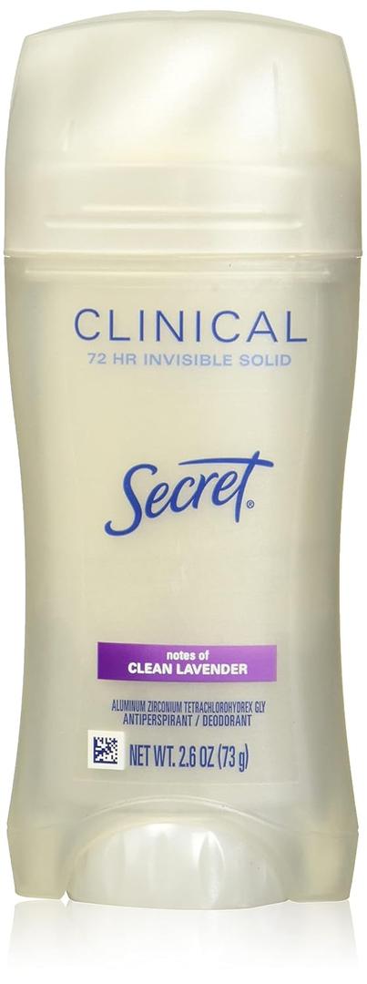 Secret Antiperspirant and Deodorant for Women, Clinical Strength Invisible Solid, Clean Lavender Scent, 2.6 Oz