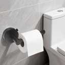 Black Removable Suction Cup Toilet Paper Holder, No Drilling Bathroom Wall Mount Tissue Roll Holder Matte Black Stainless Steel Damage-Free Easy Install & Reposition