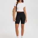 ODODOS High Waist Workout Shorts for Women Tummy Control Workout Gym Athletic Biker Shorts-8" Inseam, Black Chambray, Medium (M)