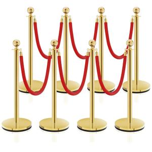 Velvet Poles and Rope,Rope Safety Barriers, Waterproof and Rustproof Set for Theaters, Hotels, Clubs, Museums, 8 Pieces