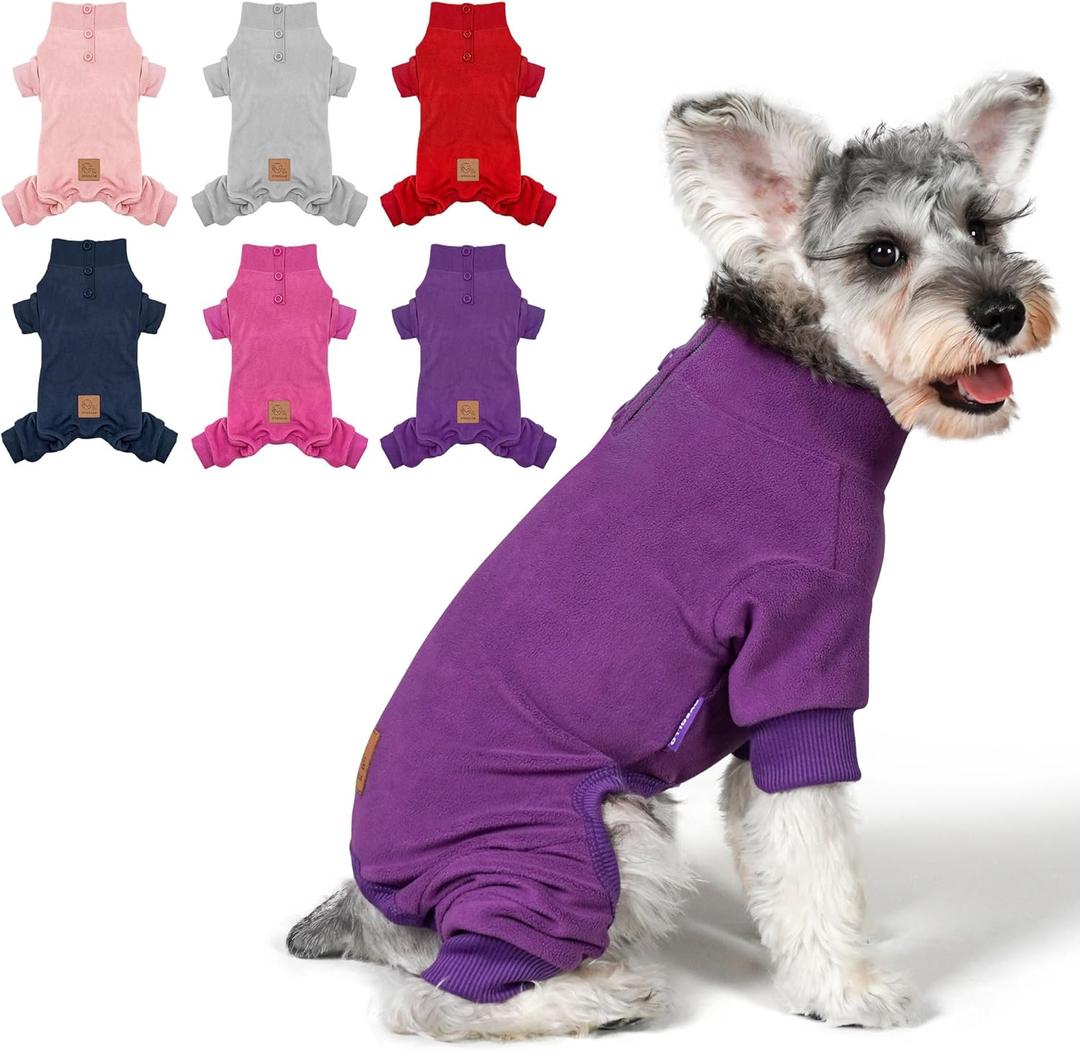cyeollo Dog Pajamas Fleece Dog Pjs Jumpsuit Thermal Dog Onesie Stretchable Outfits Doggie Pet Clothes Warm Pajamas for Small Dogs Apparel, Color Purple (X-Large (chest Girth: 21"-25"))