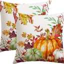 3 x Artscope Fall Decorative Throw Pillow Covers 18x18 Inch Set of 2, Watercolor Pumpkin Fallen Leaves Outdoor Farmhouse Pillow Cases for Home Sofa Couch-Orange