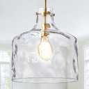 CATINER 16" Extra Large Farmhouse Pendant Light Hand-Blown Hammered Glass Shade, Gold Finish, Adjustable Chain Ceiling Light for Kitchen Island, Dining Room, Hallway, 12" W x 16" H x 5" Canopy x 4.2' Chain