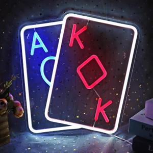 Poker Neon Sign, 777 Casino Theme Party Decorations Night Wall Decor for Casino, Las Vegas Party, Poker Room, Bedroom, Man Cave Teen Room Dimmable USB Power Red Blue (14.1""x13"" IN)