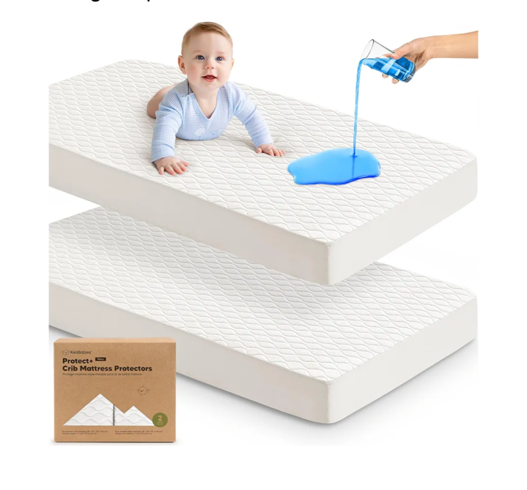 Mattress Protector Cover Fitted - Quiet Baby Crib Mattress Pad Sheets, 52" x 28" Soft Quilted Cotton Baby Sheet, Machine Washable, Easy Fit, Durable (Soft White/Mavy)