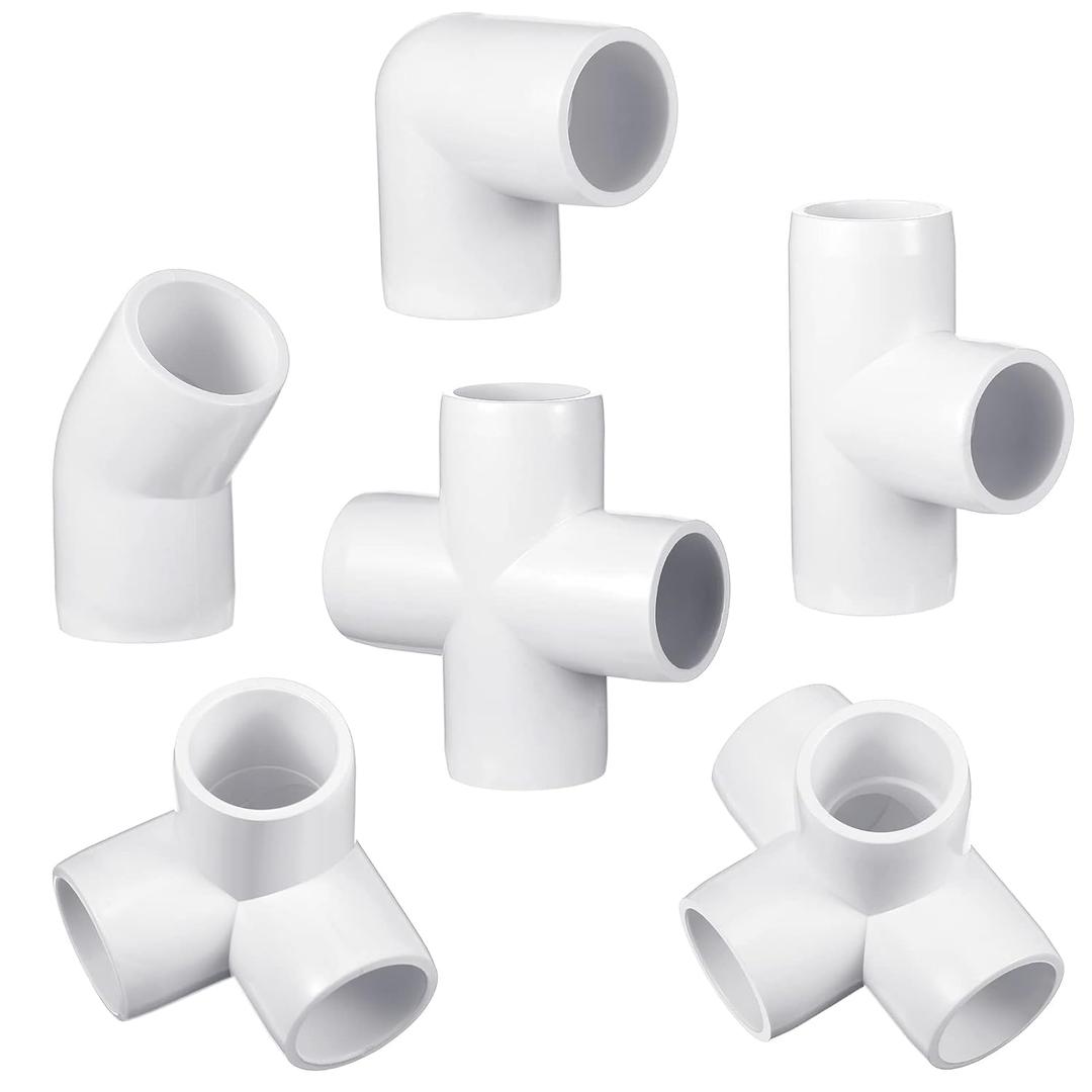 Xuniea 42 Pieces PVC Pipe Fittings Elbow Set Tent Connection Tee Heavy Duty PVC Elbow Fittings for Greenhouse Shed Pipe, Furniture Build and More (1 Inch)