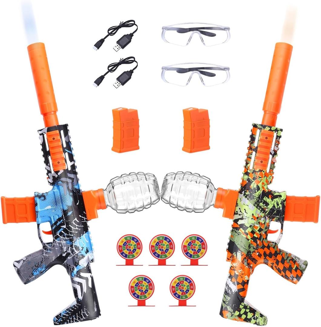 2 Pack Gel Splatter Blasters, Full Auto Electric Splatter Ball Toy, 10 Rounds Per Seconds, 50000+, 600 Hopper, 2 Rechargeable Batteries, Outdoor Activities Team Game Toy for Age 12+ Year Up