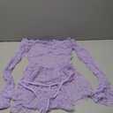 Aranmei Lingerie for Women Floral Lace Teddy Babydoll Dress Long Sleeve Nightgowns with Thongs Chemise Light Purple L