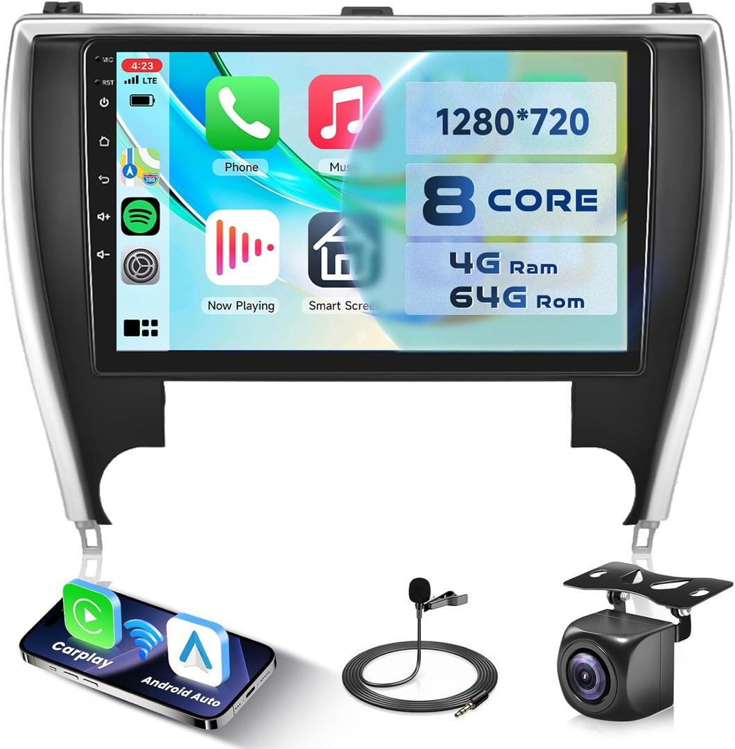 8-Core 4G+64G Qual-comm Snapdragon Chip Car Radio for Toyota Camry 2015 2016 2017, Rimoody Car Stereo Carplay Android Auto 3D car Model Display GPS WiFi 10.1 Inch IPS Touchscreen Mirror Link Camera